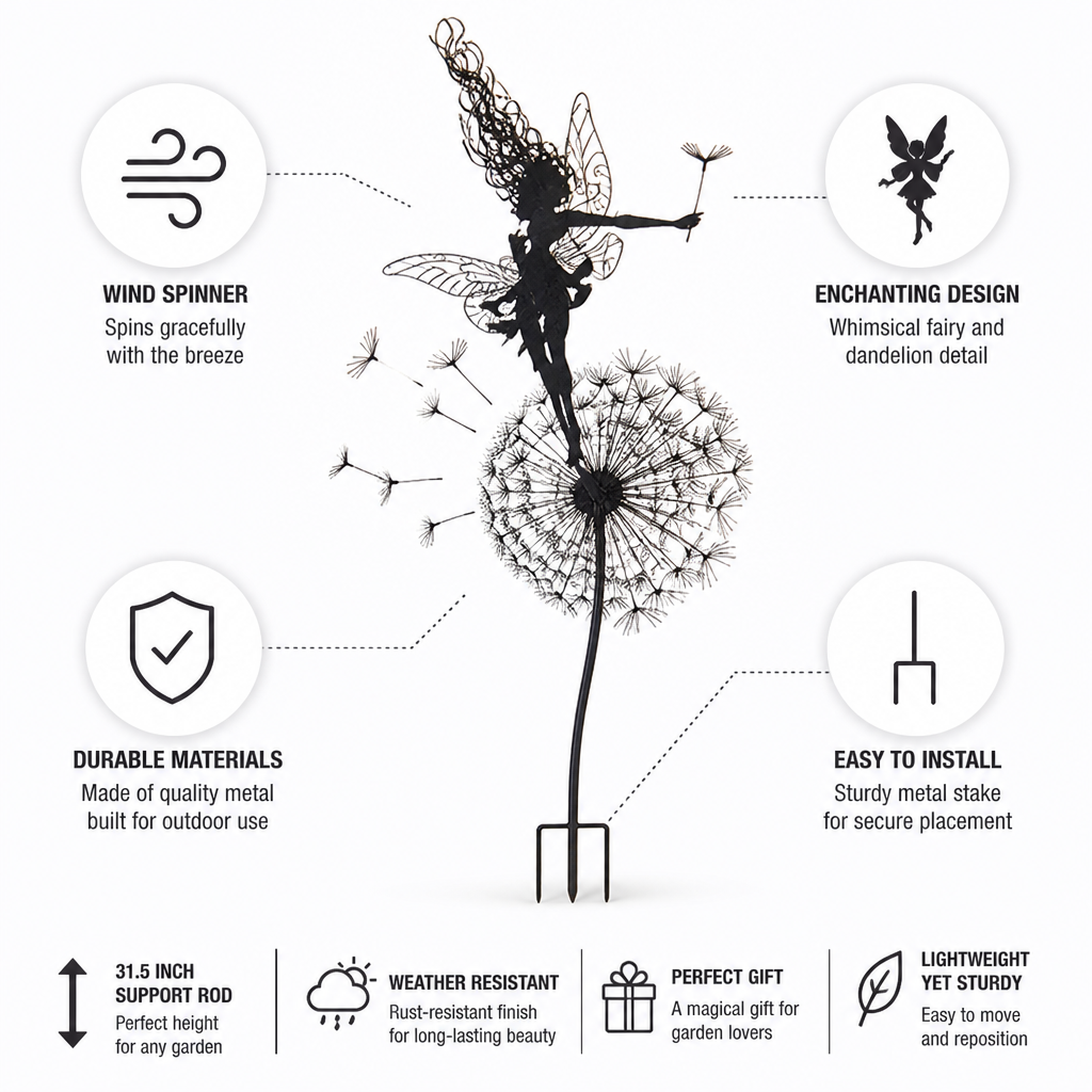 Whimsical Garden Decor | Dancing Fairy Wind Spinner with Metal Stem | Enchanting Motion for Outdoor Spaces