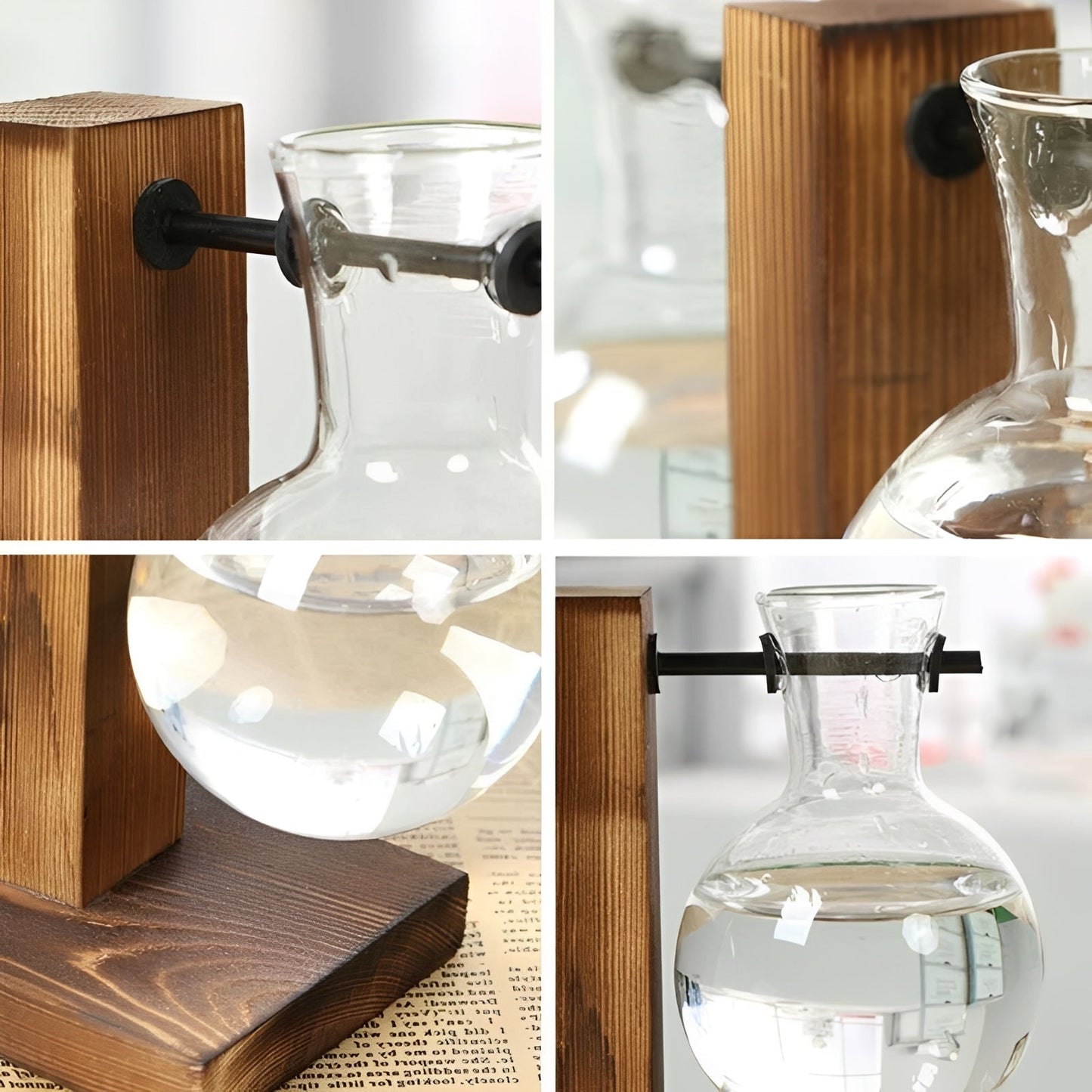 Indoor Glass Planter with Wood Base