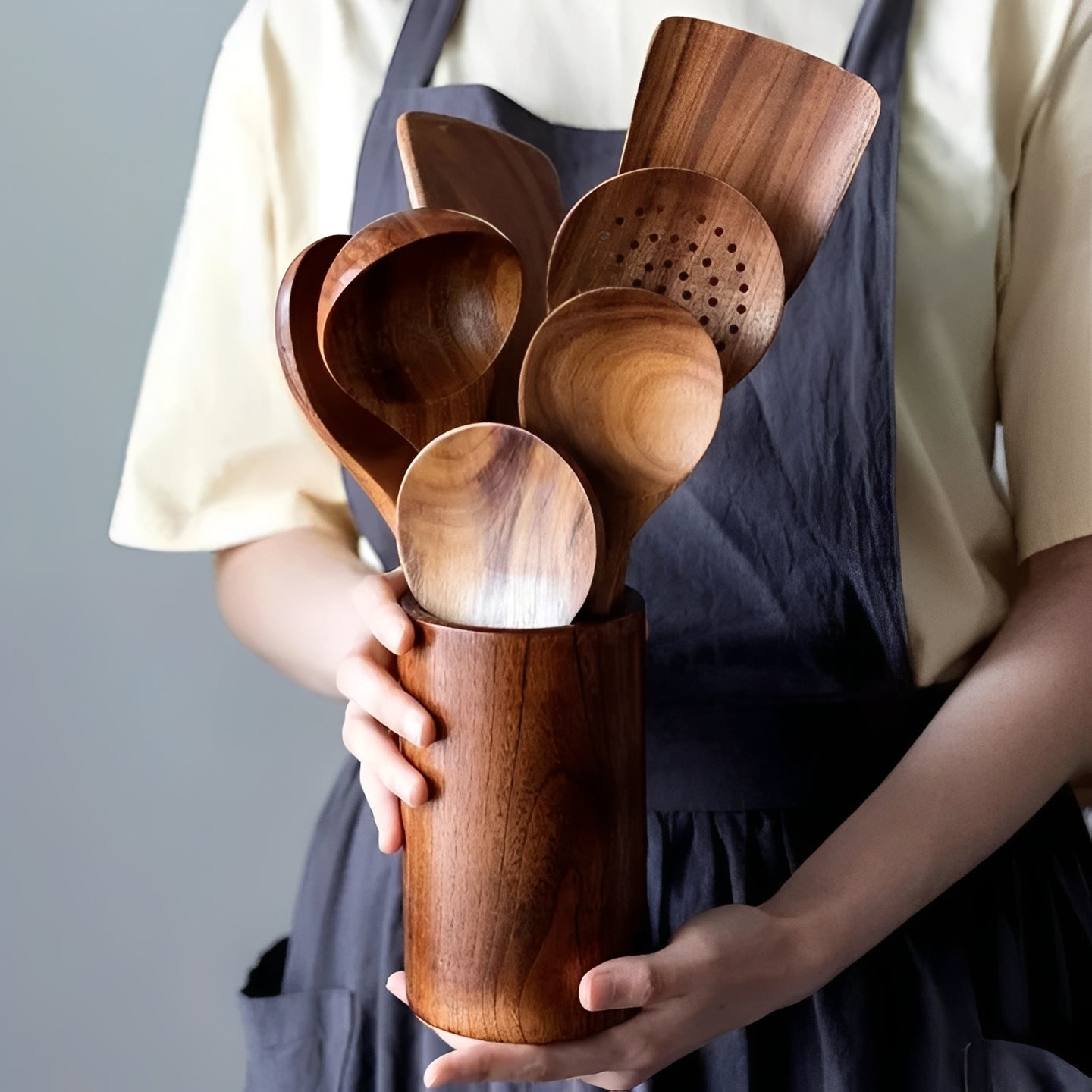 Natural Wooden Kitchen Tool Set with Comfort Grip