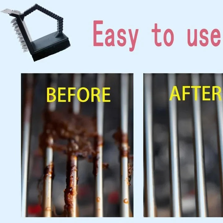 Easy 3 in 1 BBQ Grill Cleaner Brush with Scrubber Head