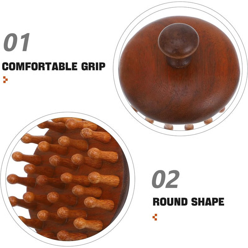 Wooden Hair Comb with Massager and Scratcher Function