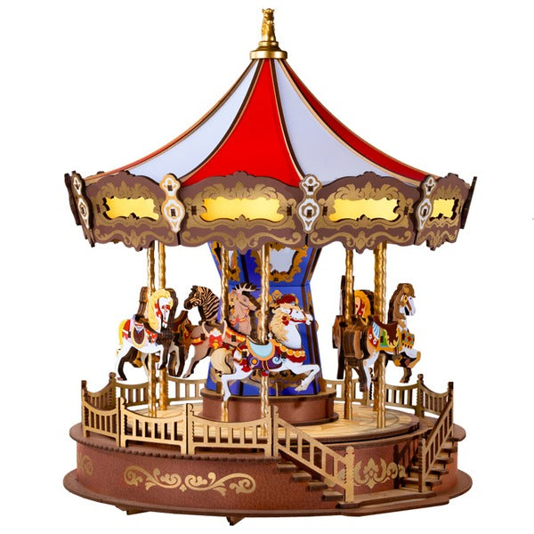 Colorful Wooden Musical Carousel Box with Rotating Pieces
