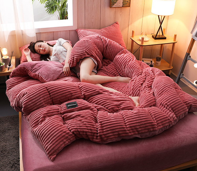 Plush Fleece Comforter Cover Queen/King Green Ribbed Textured Bedding Set Winter Weight Thermal Insulating Duvet Cover for Cold Nights Bedro