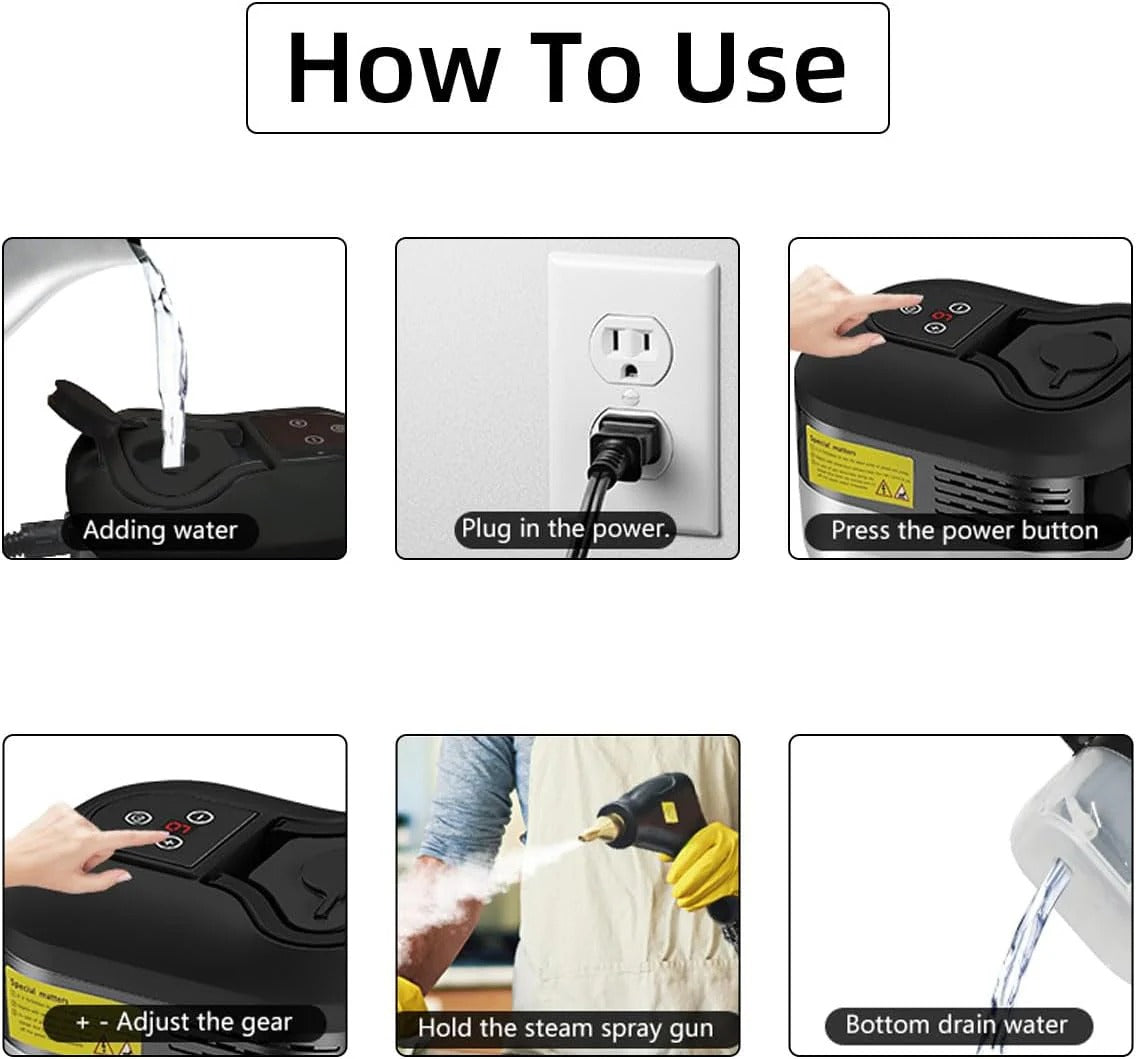 High-Pressure Steam Cleaner 2500W 221°F with 5 Brush Heads 6-Speed Adjustable for Home Kitchen Bathroom Car Furniture Appliances Deep