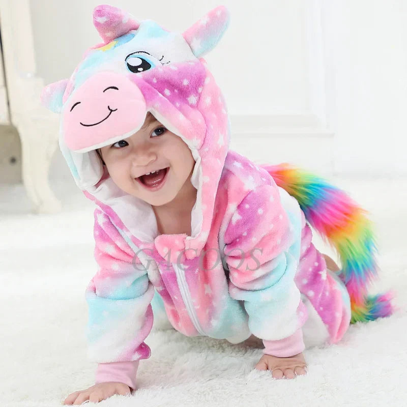 Infant Zip-Up Hooded Sleeper with Animal Character Costume Design for Boys & Girls | Soft Cotton Poly Blend Loungewear Pajamas for Babies 0-