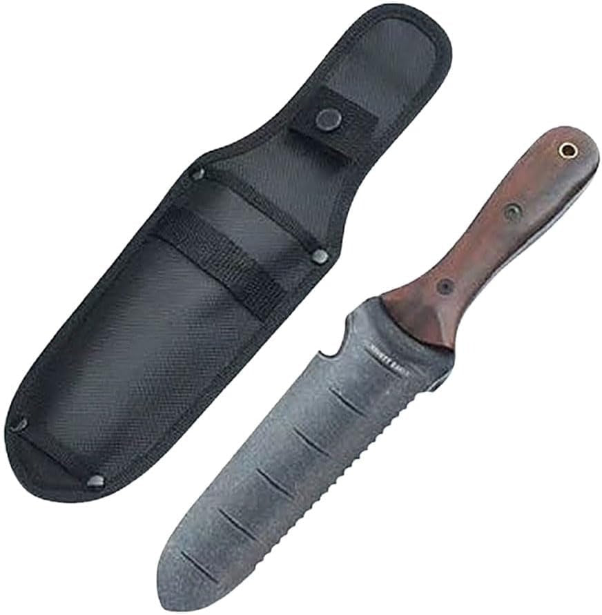 Japanese-Style Digging Knife with Serrated Stainless Steel Blade & Walnut Grip for Weeding, Planting, Transplanting | Multi-Tool Garden