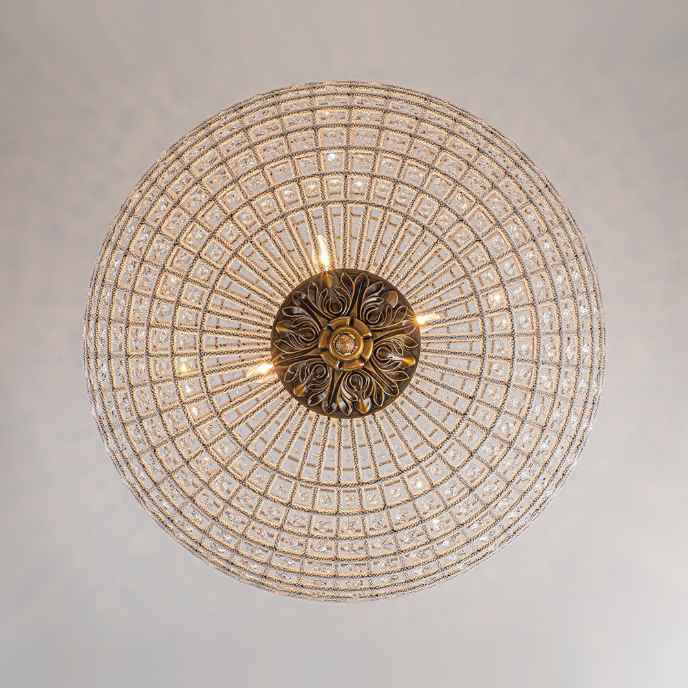 Spherical Crystal Chandelier with Aged Brass Frame – Hardwired Ceiling Fixture for Dining Room & Entryway