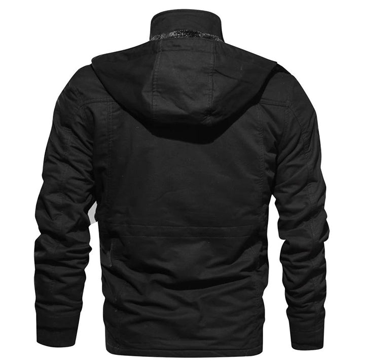 Insulated Cotton Utility Jacket with Detachable Hood for Men – Waterproof All-Weather Outdoor Coat for Hiking, Work & Everyday Wear