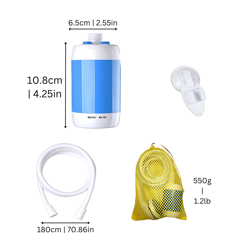 Portable Rechargeable Camp Shower with Adjustable Flow & Built-In Filter for Camping, Hiking, Beach & Pet Washing