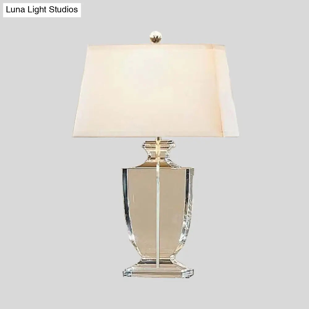 Hand-Cut Crystal Table Lamp with White Drum Shade for Living Room & Bedroom Decor | Urn Design Classic Lighting 16 Inch Wide Bedside Light