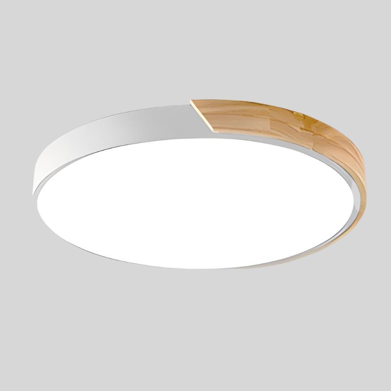 Modern Flush-Mount LED Ceiling Light with Wood Accent – Round Dome Design for Bedroom, Living Room & Office
