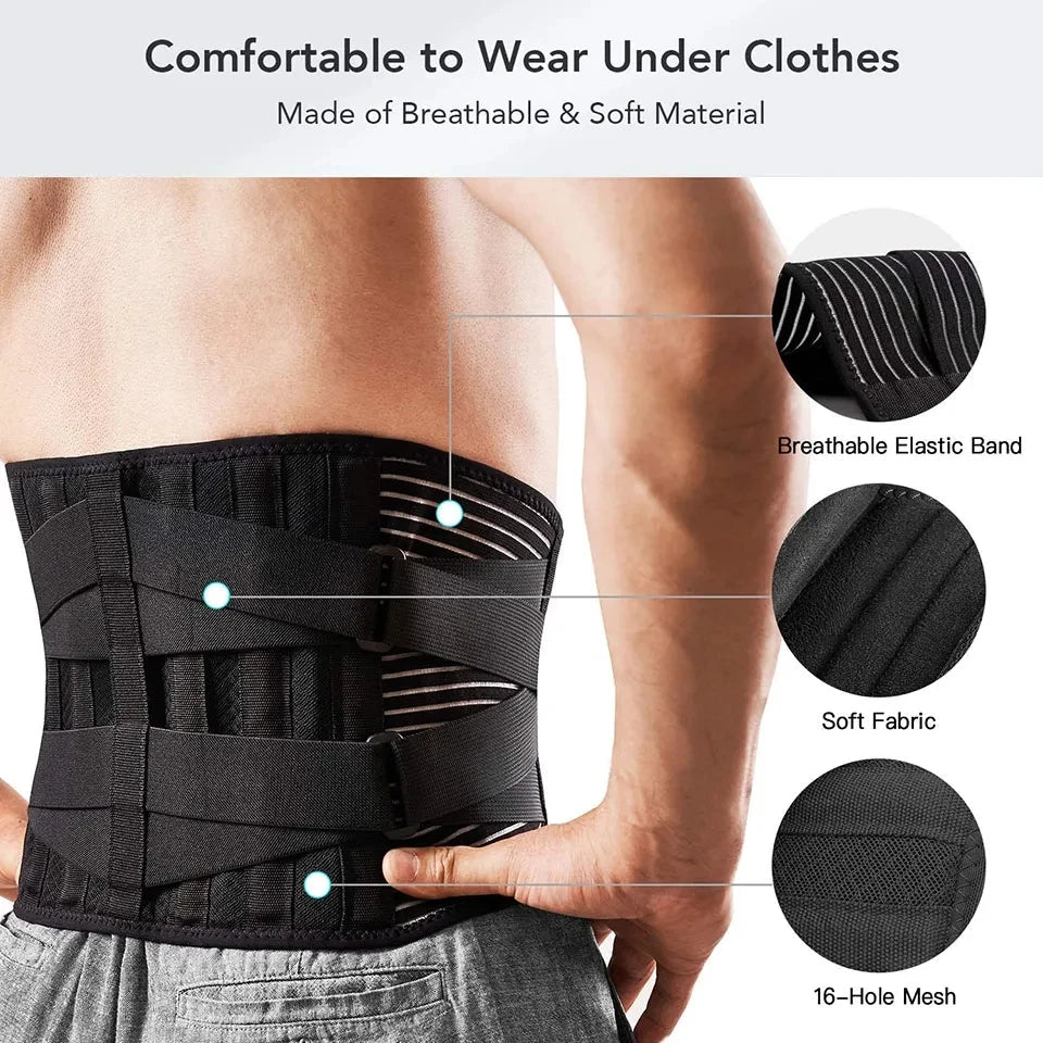 Back Support Belt, Lower Back Brace with Aluminum Bars and Steel Springs, Breathable Lumbar Support Belt for Sciatica