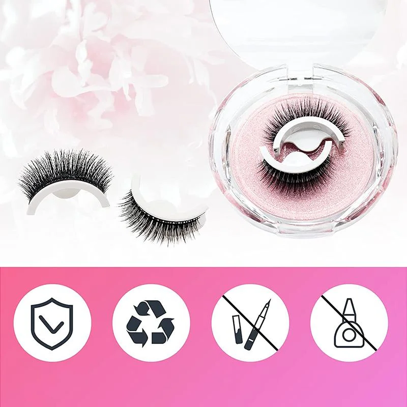 Stick-On False Lashes Reusable No Glue Fake Eyelashes Self-Adhesive Strip Lashes Natural Look Washable Falsies for Everyday
