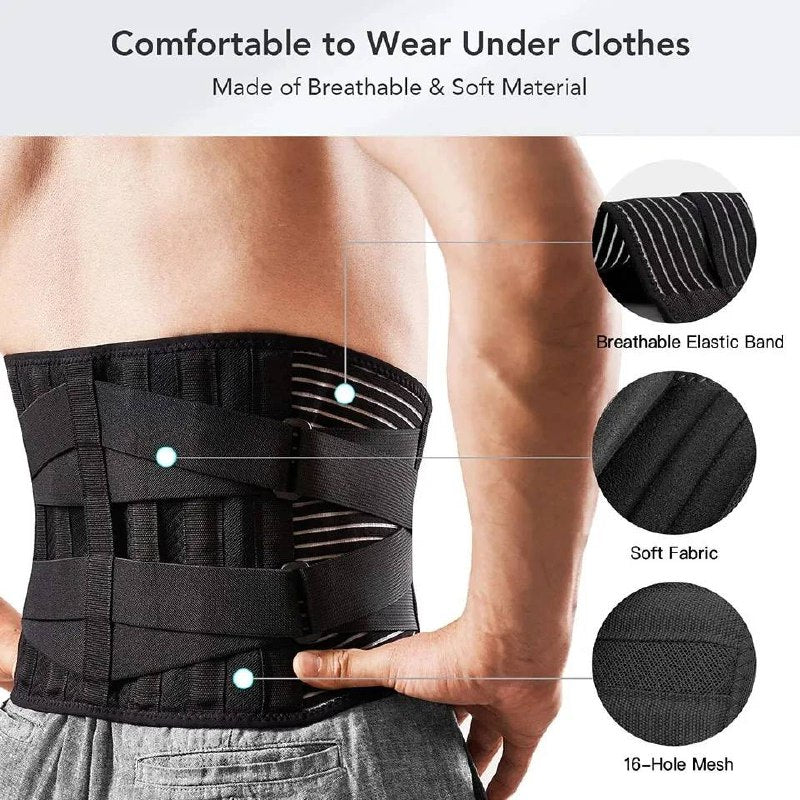 Ergonomic Lumbar Back Brace with Adjustable Steel Support