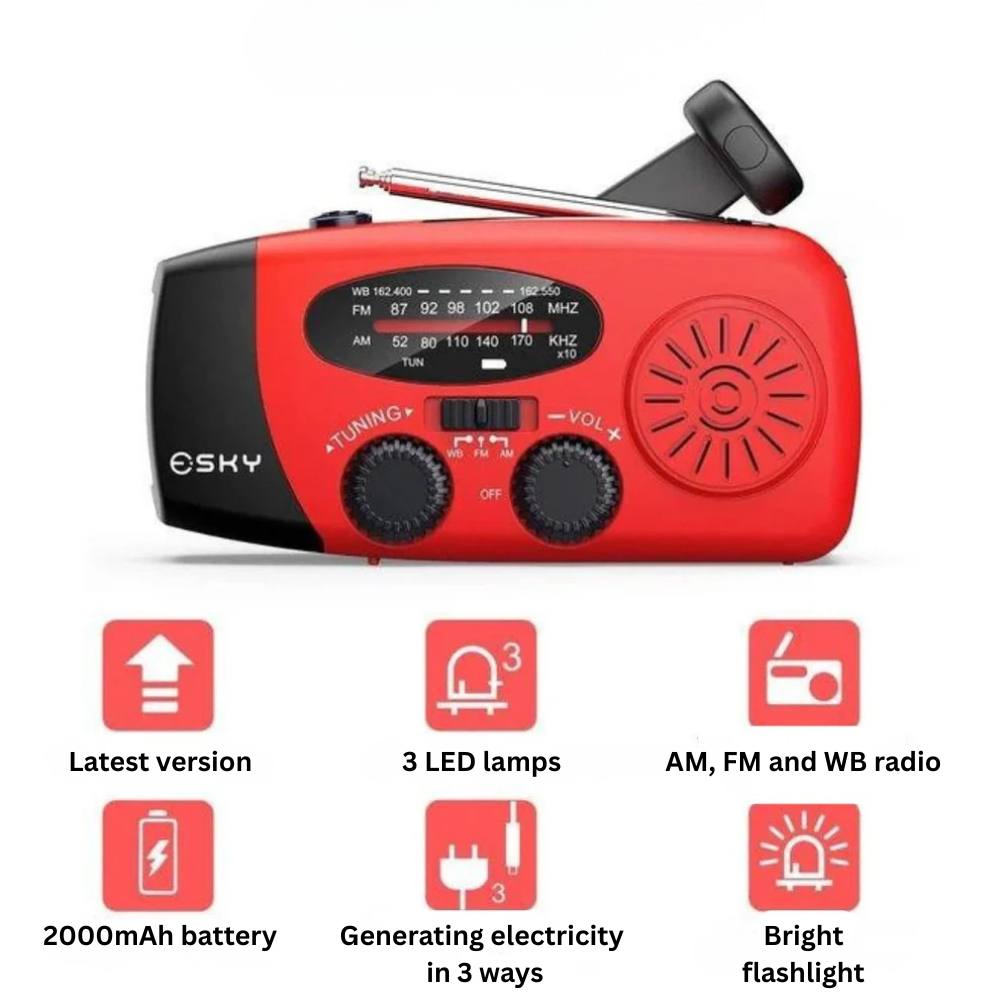 Portable Solar Hand Crank Radio with Power Bank