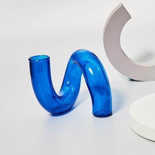 Azure Taper Glass Candle Holders