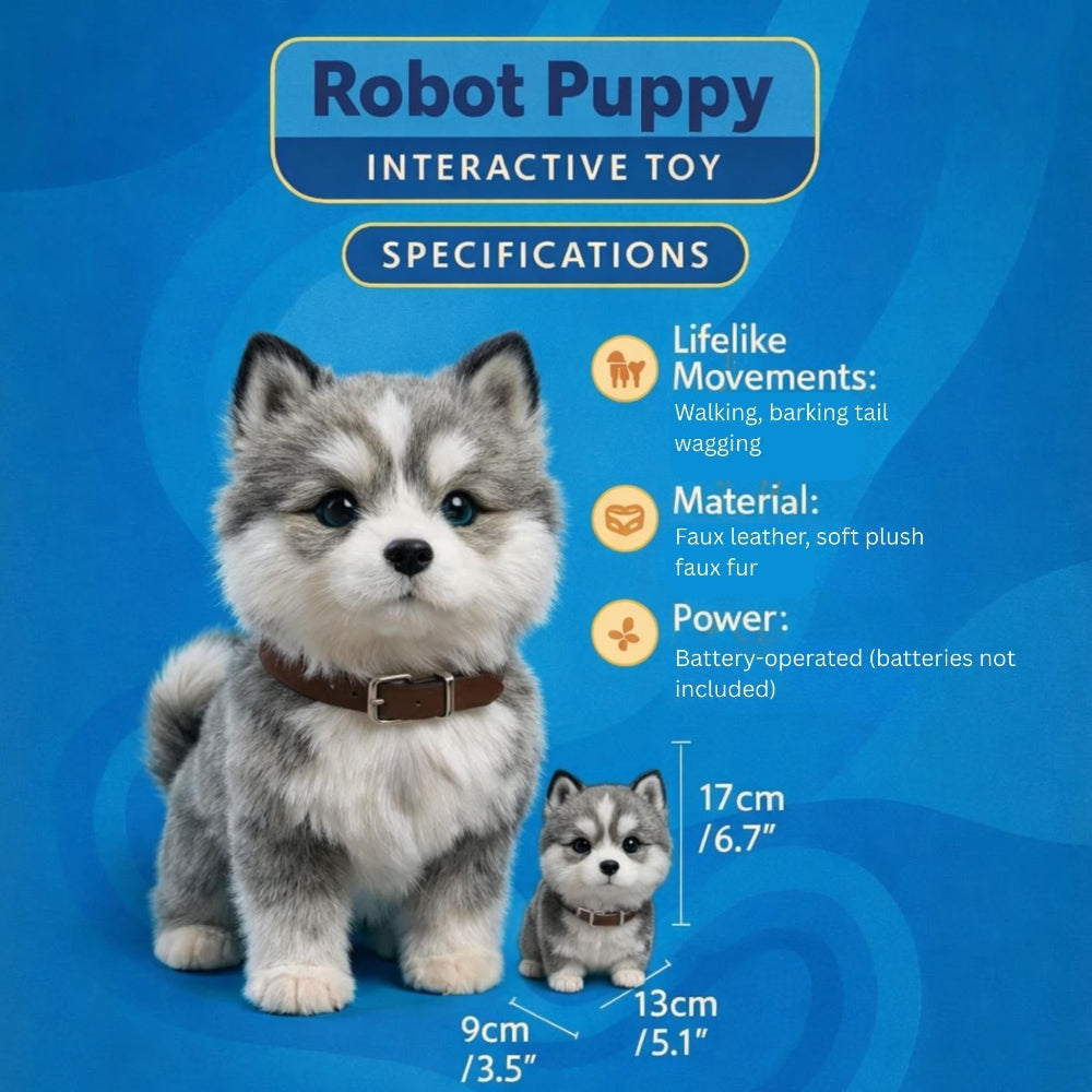 Interactive Robot Dog Toy for Kids, Walking Robot Pet with Barking Sounds and Tail Wagging, Husky Barking Dog Toy