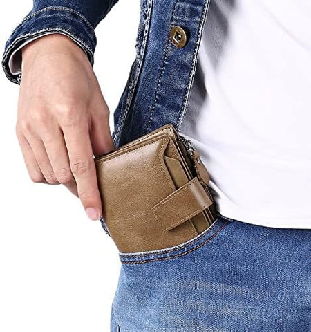 Genuine Leather Multi-Pocket Wallet with RFID Protection | Compact Design for Secure Organization