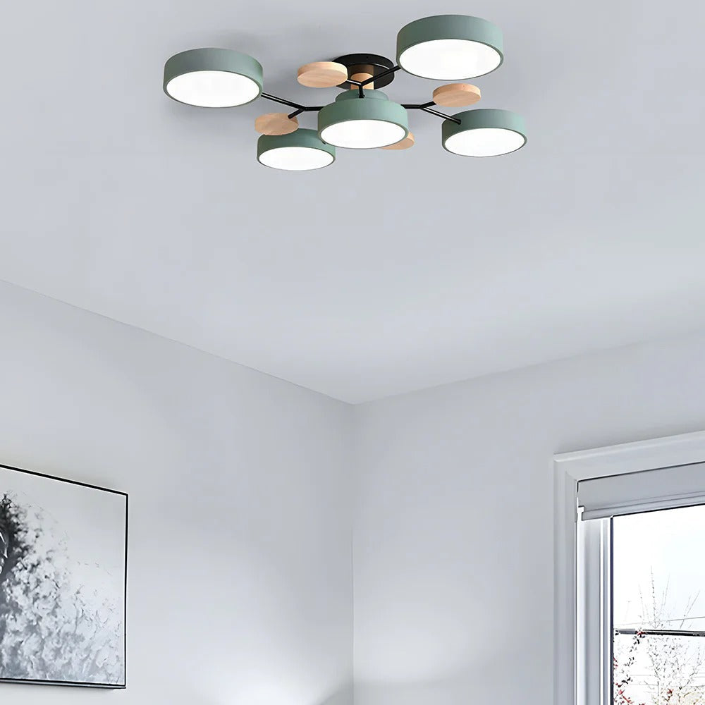 Semi-Flush Ring LED Ceiling Fixture – Multiple Rings, Iron & Acrylic, Dimmable Color Modes for Bedroom, Living Room & Hallway