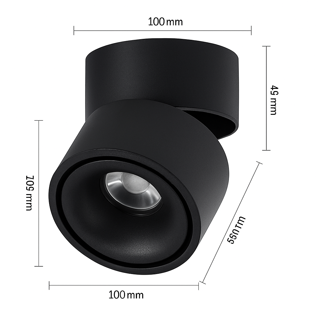 Adjustable LED Ceiling Spot Light Round Surface Mount Fixture – Dimmable, Frosted Finish, Multi-Room Use