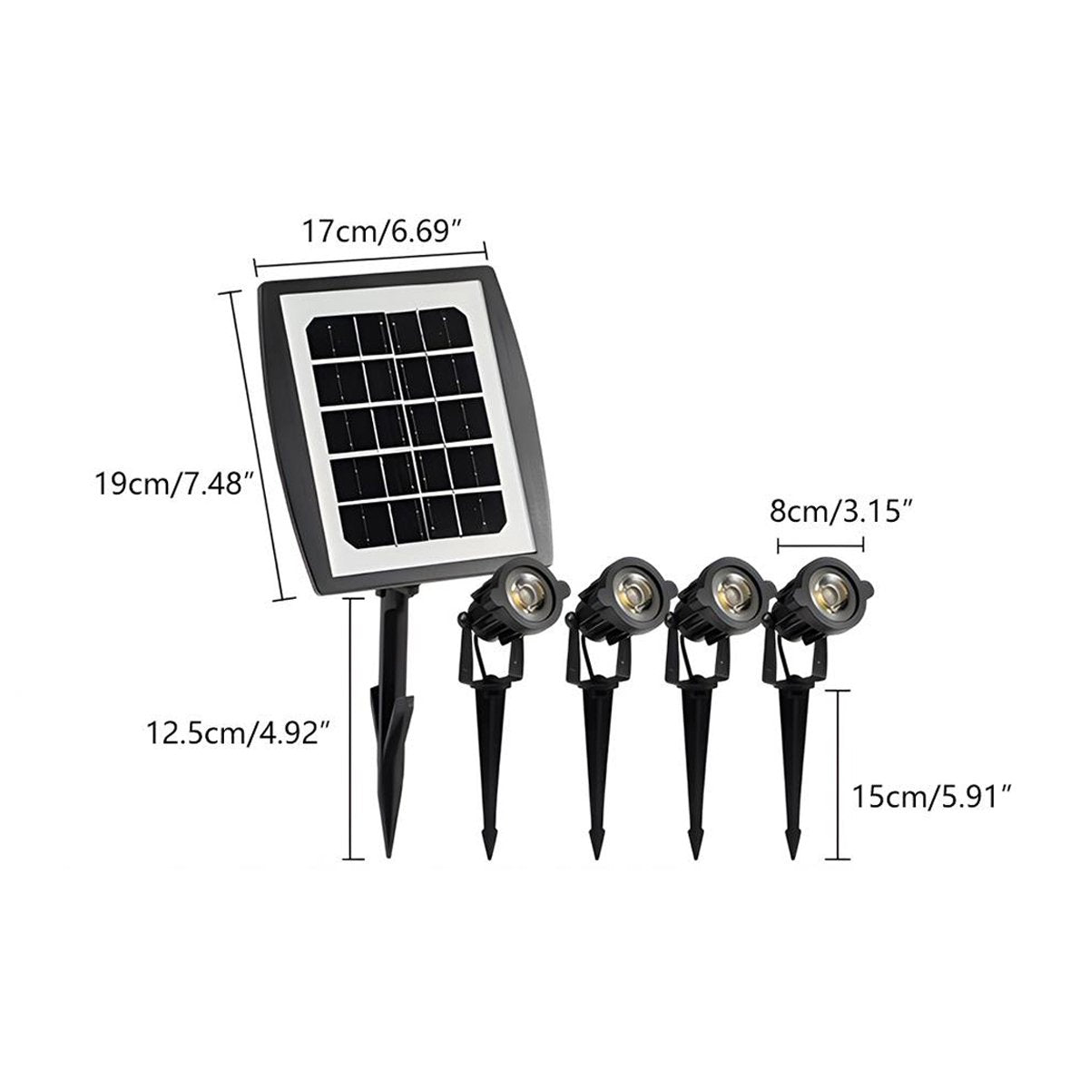 Solar-Powered Outdoor Spotlight Kit 8 ft Cable ABS Housing Adjustable Landscape Accent Light for Yard Pathway Tree Illumination