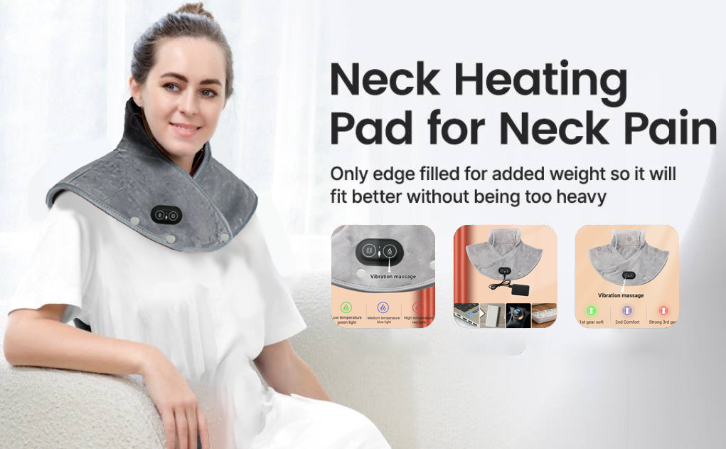 ComfortEase | Electric Neck and Shoulder Heating Pad with Vibration | Ergonomic Design for Pain Relief
