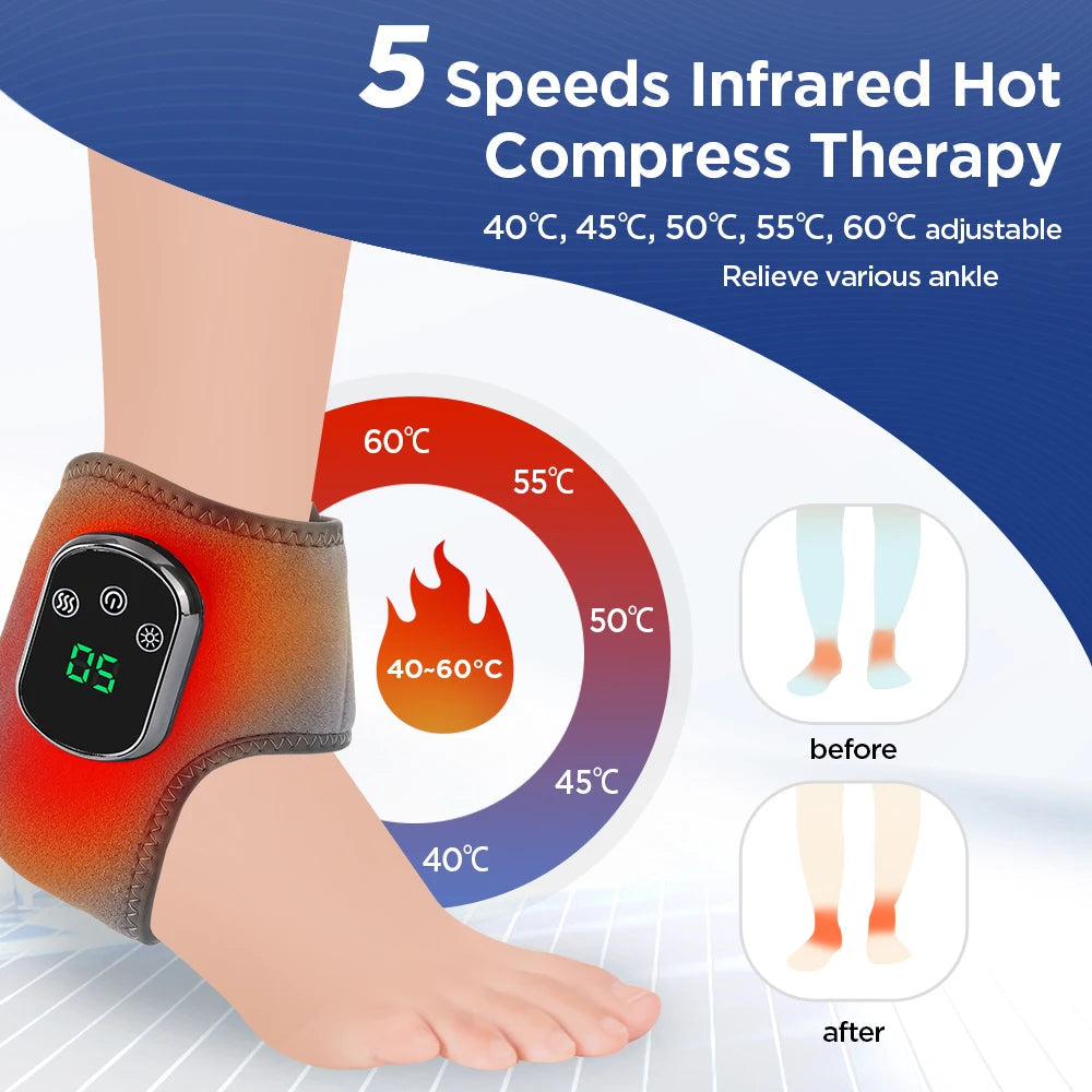 Infrared Hot Compress Ankle Massager with 5 Heating Levels & Adjustable Vibration