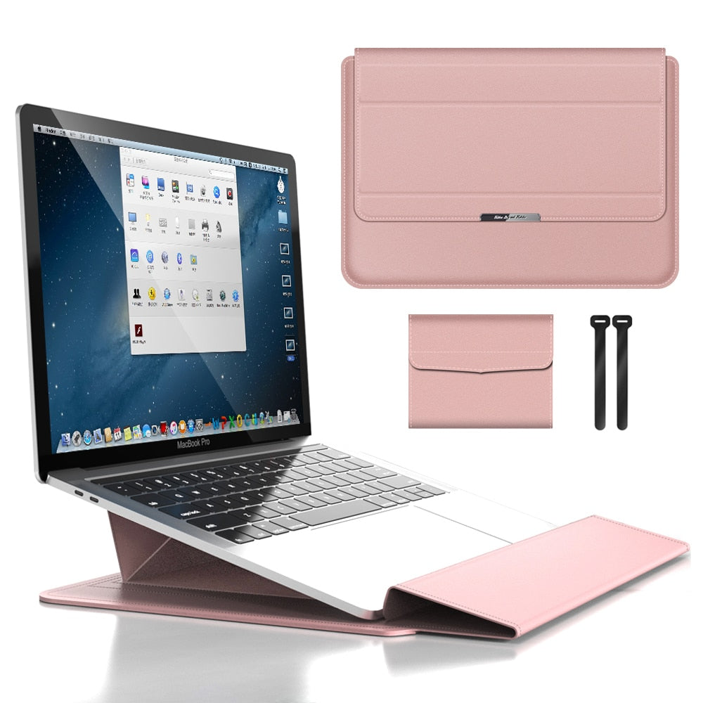 Convertible Notebook Case with Adjustable Angle Riser 11-16 Inch Slim Carrying Pouch Workspace Organizer for Remote Workers Students
