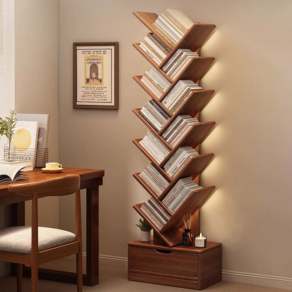 Multi-Tier Wooden Storage Rack 39 in Walnut Finish Open Shelving for Home Office Study Living Room Decorative Display