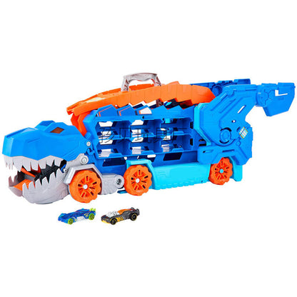 Dinosaur Carrier Truck with Race Track & Die-Cast Cars for Kids - 3-in-1 Transforming T-Rex Hauler for Boys & Girls