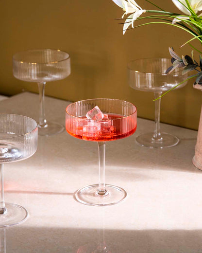 Textured Stemmed Dessert Coupe 4.3 Inches Tall Clear Glass Multi-Purpose Serving Cup for Appetizers Ice Cream Mousse Cocktails Martinis Ente
