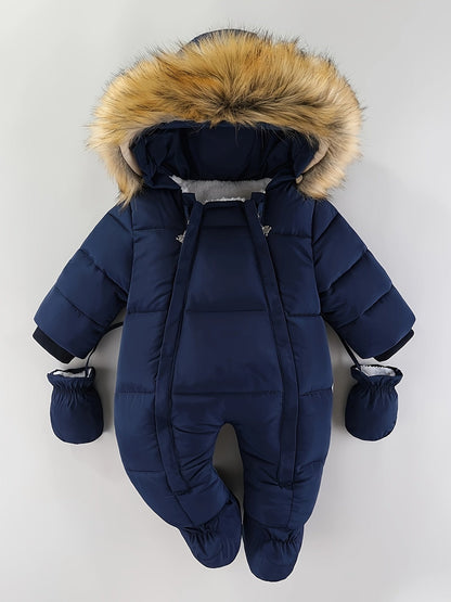 Hooded Infant Snowsuit with Quilted Insulation and Faux Fur Trim for Cold Weather Outdoor Adventures Baby Winter Bunting