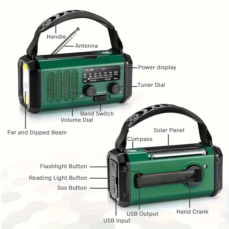 Solar Hand Crank Emergency Weather Radio with Flashlight & Phone Charger for Camping Hiking Outdoor Survival Power Outage Preparedness