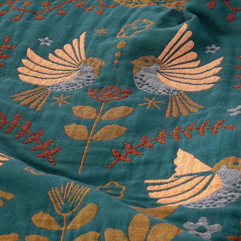 Reversible Cotton Throw Blanket with Woven Bird & Floral Pattern, Tasseled Edge for Couch, Sofa, Bed – Double-Sided Bohemian Home Accent