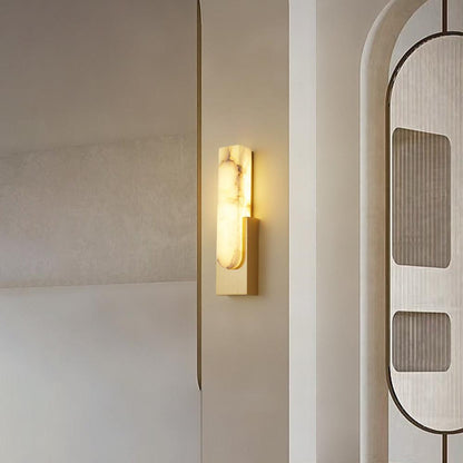 LED Sconce Light 20 Inch Vertical Alabaster Shade Gold Base Hardwired Modern Bedroom Hallway Wall Fixture for Contemporary Homes