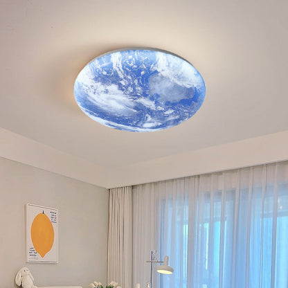 Round Flush Mount LED Ceiling Light with Lunar Surface Design Wood & Acrylic 19 in Diameter for Bedrooms Living Rooms Hallways Modern Ambien