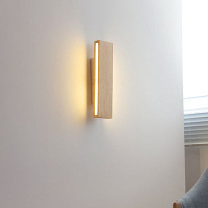 Hardwired LED Wall Sconce with Rotating Wood Frame and Acrylic Diffuser for Hallway, Bedroom, Living Room
