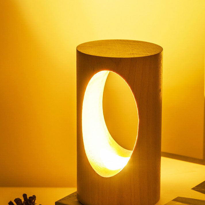 Wooden Column LED Desk Lamp with USB Power, Warm White Light for Bedroom & Office, Modern Japanese-Style Accent Light