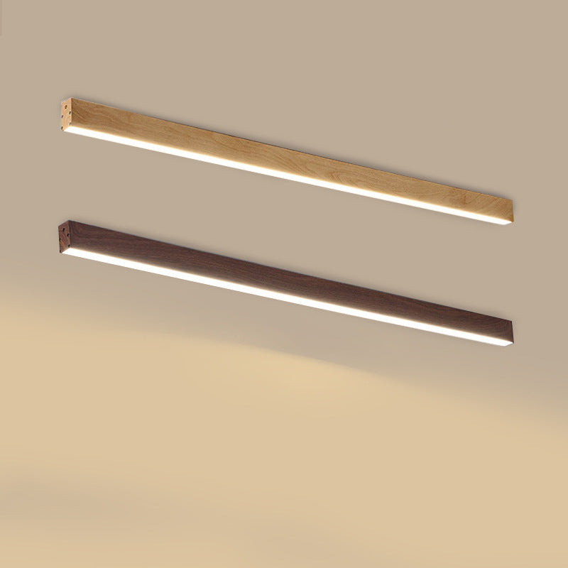 Rectangular Flush Mount LED Fixture 47 Inches Aluminum with Wood Grain Acrylic Diffuser for Dining Room Bedroom Office Natural Warm Minimali