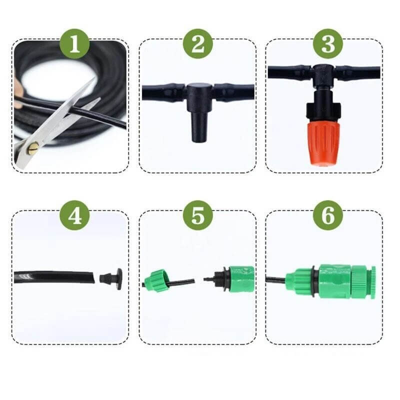 Adjustable Misting Irrigation System for Garden & Lawn Watering - Drip Line Cooling Kit for Outdoor Plants, Vegetables, Patio - DIY Hose