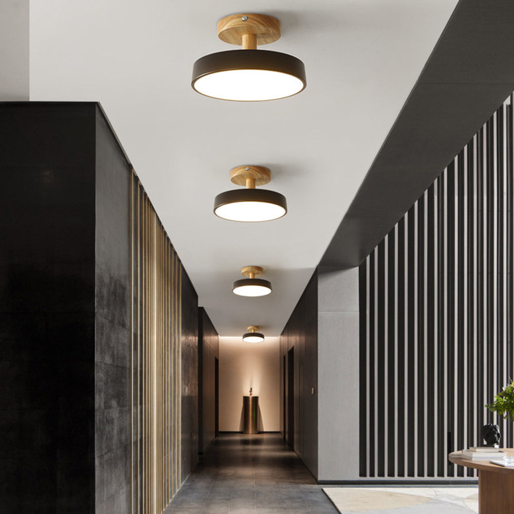 12W LED Flush Mount Light Wood & Green Finish for Bedroom Hallway Small Rooms Modern Scandinavian Style Ceiling Fixture 32-108 sq ft