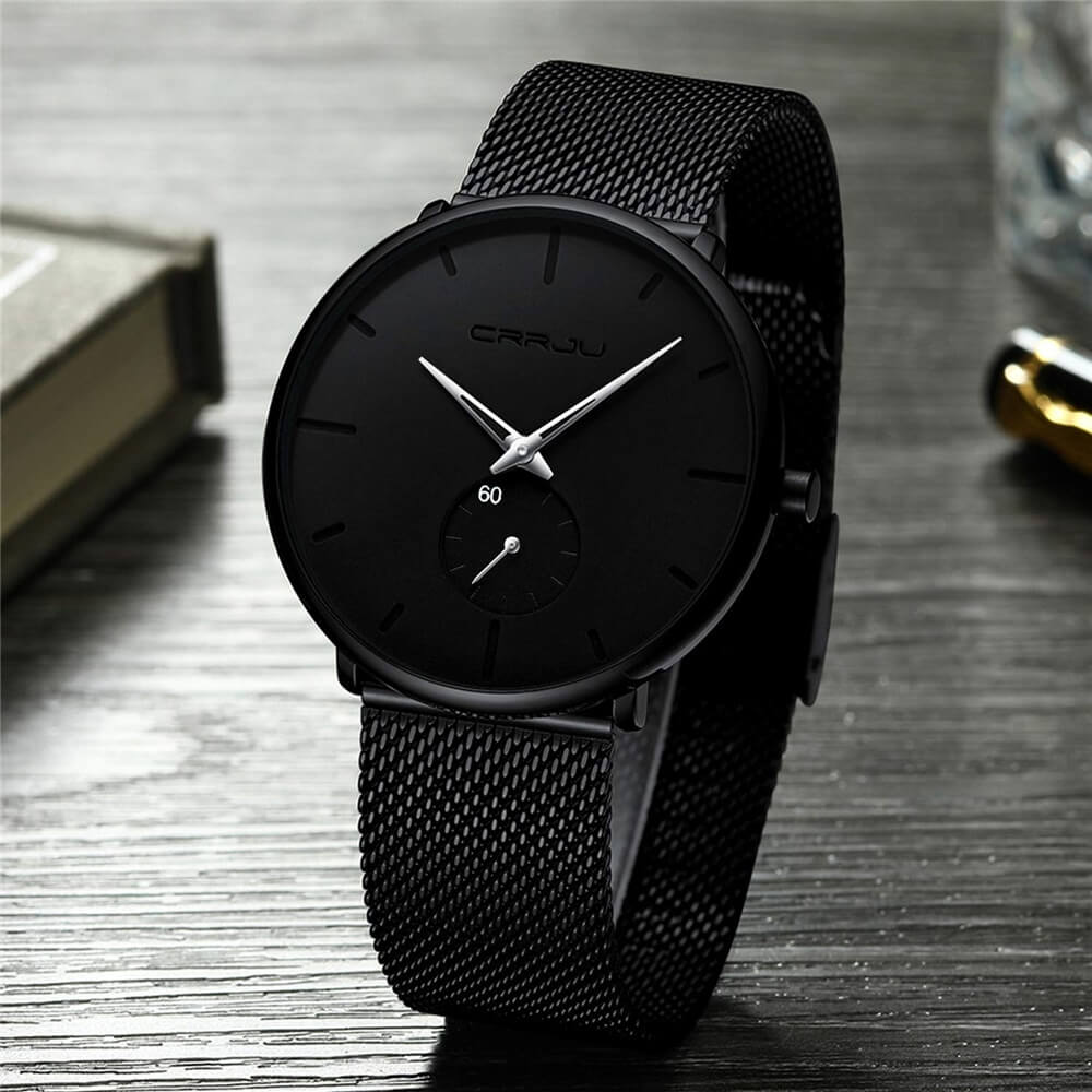 Men's Minimalist Dress Watch with Textured Dial – Slim 7mm Case, Scratch-Resistant Crystal, Water Resistant Quartz Movement for Business &