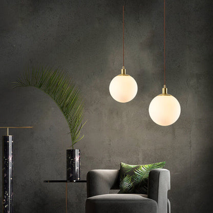 Adjustable Ceiling Pendant with Glass Shade for Entryway, Den, or Sleeping Space - Modern Suspended Fixture in White or Gold - 10 Inch Globe
