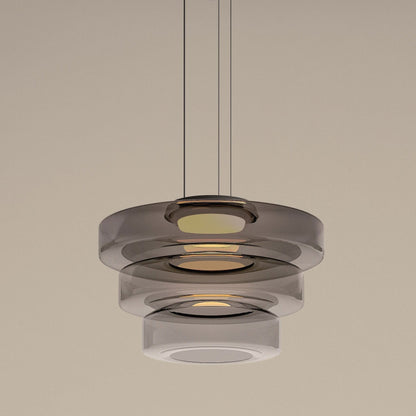 Geometric Tiered Glass Overhead Fixture 12W LED Ambient Lighting Dining Kitchen Island Adjustable Suspension Cord Architectural Style
