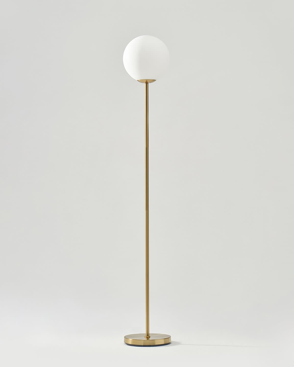 Brass Globe Standing Lamp 65 Inch Tall for Living Rooms Bedrooms Reading Corners Warm Ambient Lighting Metal Frame Foot Switch Modern Minima