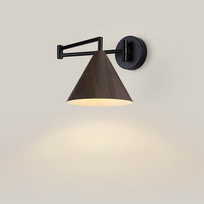Adjustable Swing Arm Wall Light with Tapered Metal Shade - Hardwired Single Bulb Fixture for Bedside Reading & Living Spaces