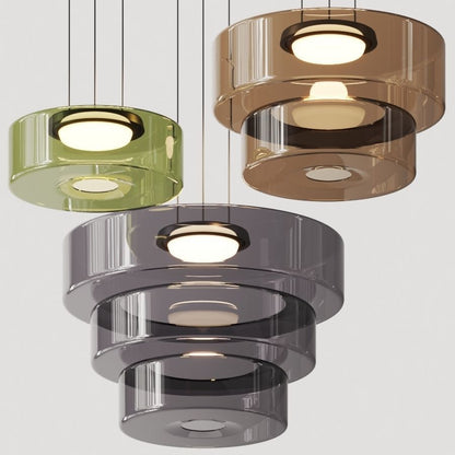 Geometric Tiered Glass Overhead Fixture 12W LED Ambient Lighting Dining Kitchen Island Adjustable Suspension Cord Architectural Style