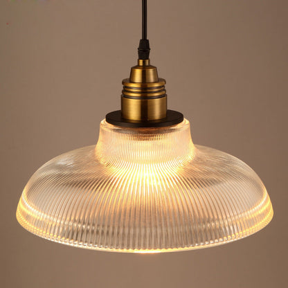Glass Dome Pendant Light with Metal Frame for Dining Room & Bedroom – E27 Socket Industrial Style Hanging Fixture Clear or Amber Shade