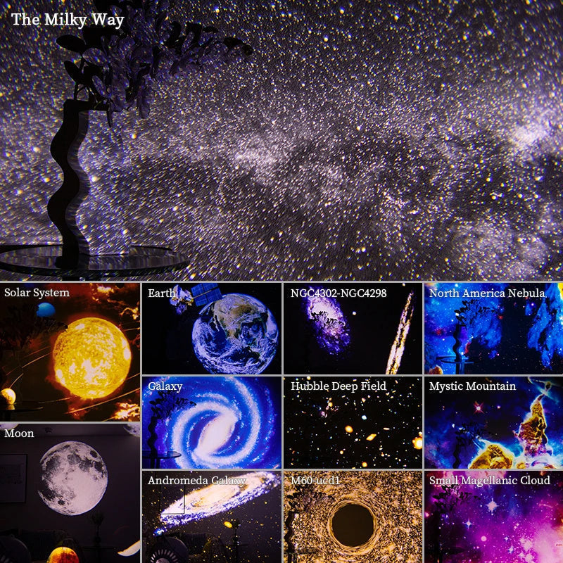 Space Projector Night Light with 13 Interchangeable Disks Galaxy Stars Planets for Bedroom Ceiling Walls Kids Room Decor USB Powered