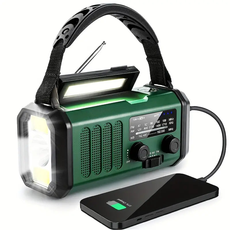 Emergency Hand Crank Weather Radio with 10000mAh Power Bank, Solar Charging, LED Flashlight, SOS Alarm for Camping Hiking Storms Blackouts